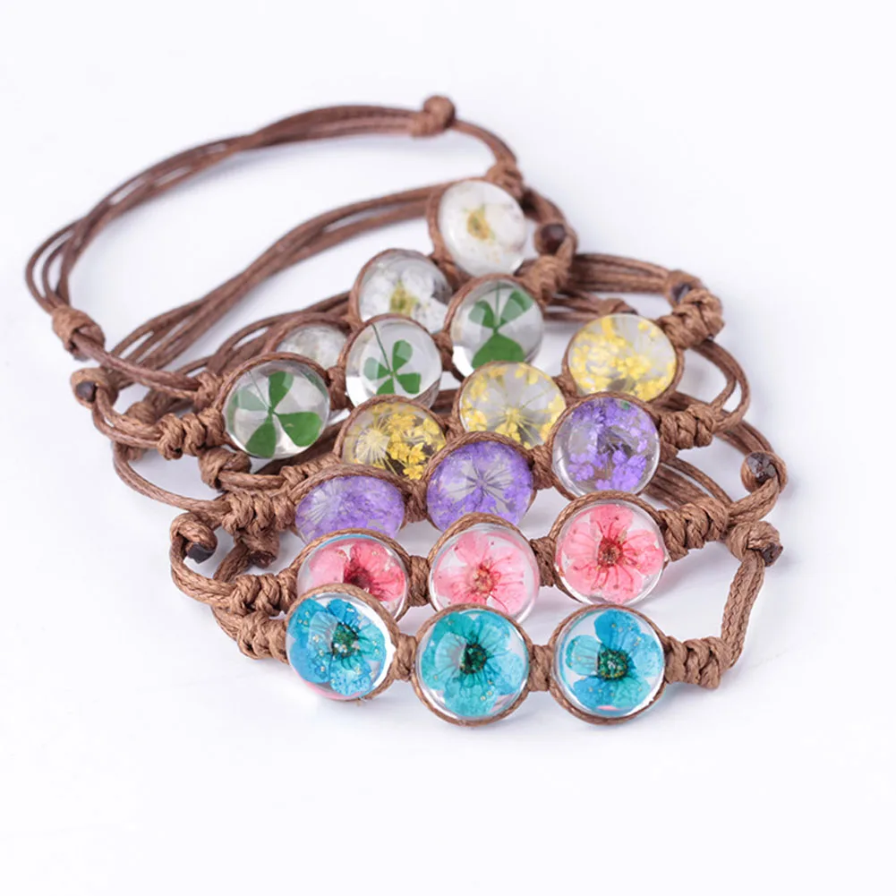 Тканый браслет в летнем стиле плетеный ручной работы из высушенных цветов и