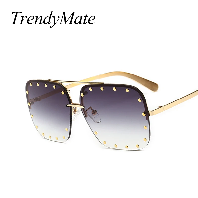 2018 негабаритных круглая заклепка дизайнерские женские солнцезащитные очки