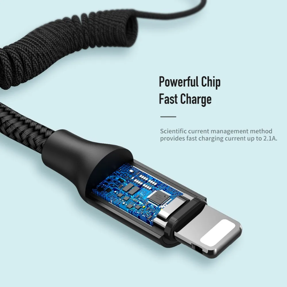 Выдвижной usb кабель ROCK для iPhone быстрой зарядки растягивающийся XS Max XR X 8 7 6 5 Plus iPad