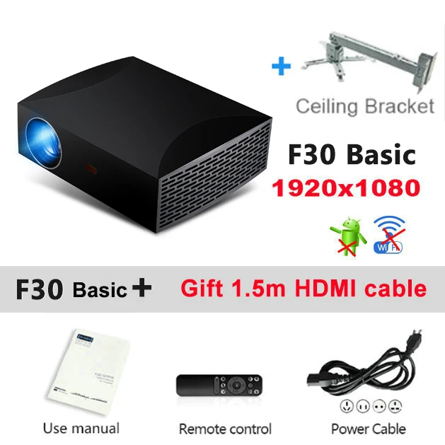 VIVICINE F30 Full HD проектор для домашнего кинотеатра, опция Android 9,0 WiFi Bluetooth 1080p HDMI USB PC Видеопроектор для видеоигр - Цвет: F30 add bracket