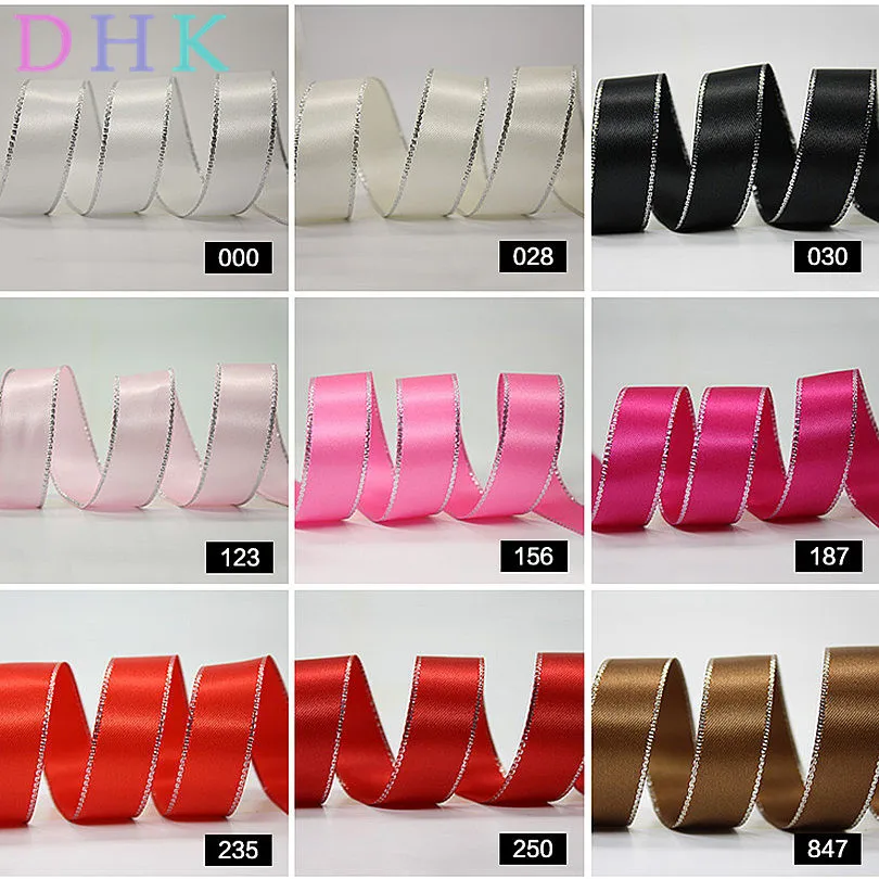 

DHK Various Size color Free shipping Silver Metallic-Edge Satin Ribbon Accessory hairbow headwear DIY decoration OEM S721