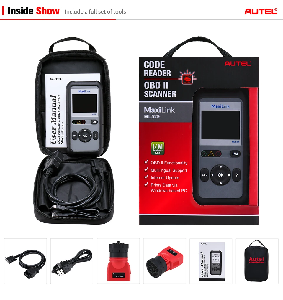 Autel Maxilink ML529 диагностический сканер инструмент OBDII EOBD OBD2 автоматический проверочный светильник двигателя DIY считыватель кодов неисправностей с улучшенным режимом 6