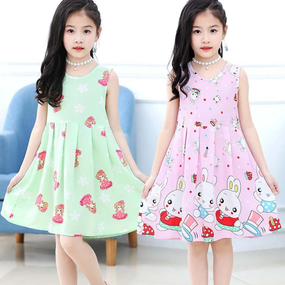 Summer kids clothes girls print cartoon beautiful Knee-Length dresses 2-13T children shirt trousers baby clothing outwear | Детская