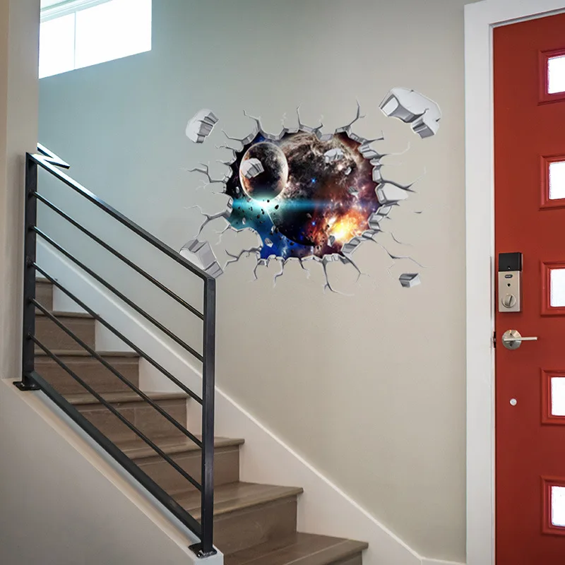 Креативная 3D Наклейка на стену с отверстием космическая галактика планеты ПВХ