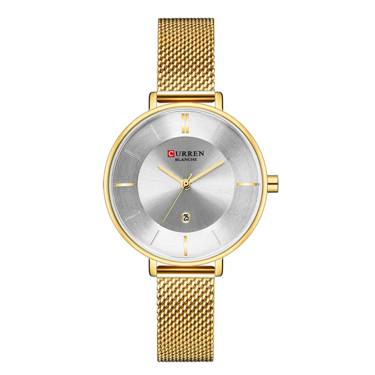 gold white Женское платье сетки часы Мода Тонкий нержавеющая сталь наручные часы для женщин CURREN женские кварцевые часы Montre Femme 9037 - Цвет: gold white