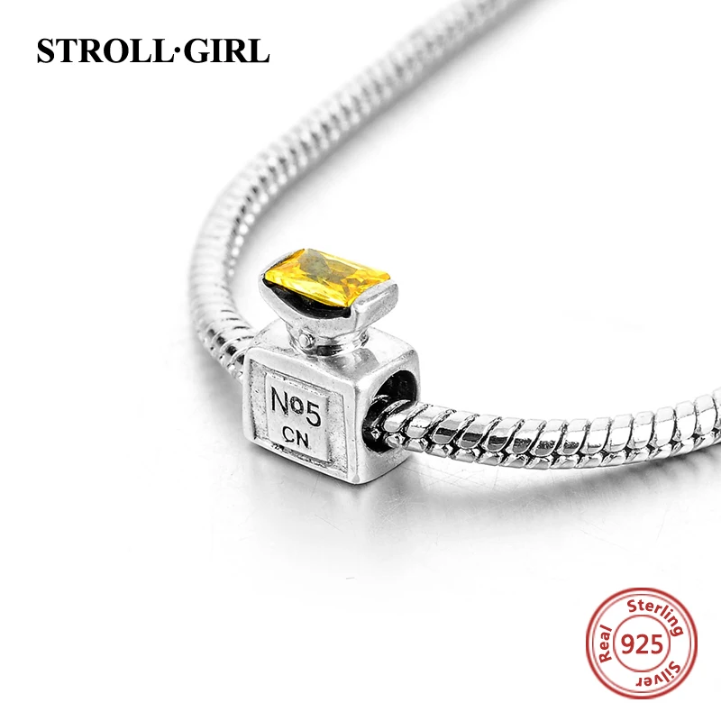 Fit Pandora Bracelets silver 925 Original Perfume bottle beads With Yellow CZ Stone DIY Charms Authentic Jewelry for Women