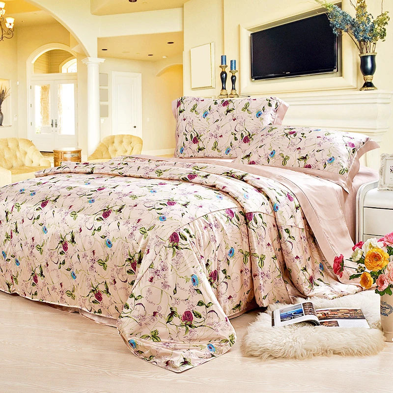 19 Mommie Luxury Silk 4 Pieces Bedding Set 100% Real Mulberry Single Double Size Bed Sheet Duvet Cover Pillowcase | Дом и сад