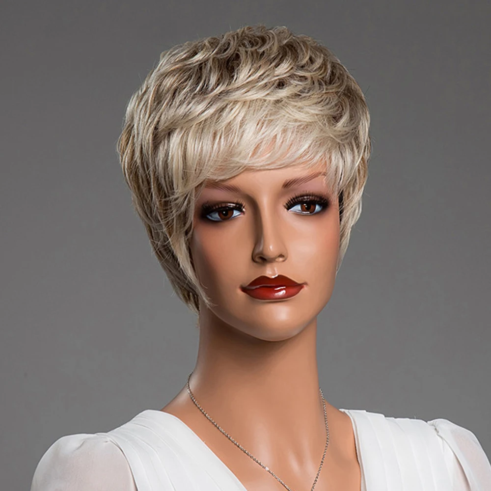 Блонд Единорог синтетический 6 дюймов Pixie Cut Короткий прямой 50% человеческих волос