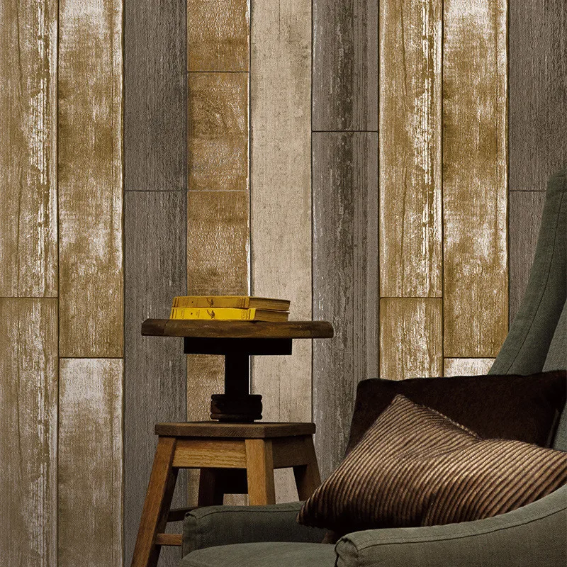 

Beibehang Retro nostalgia woodgrain nonwoven wallpaper teahouse hotel living room dining room background wall paper roll