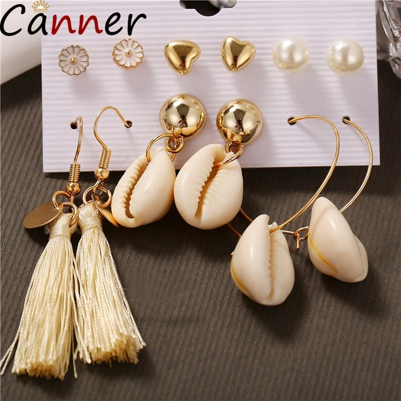 Женские простые серьги ракушки CANNER Золотые Большие капли эффектные висячие лето