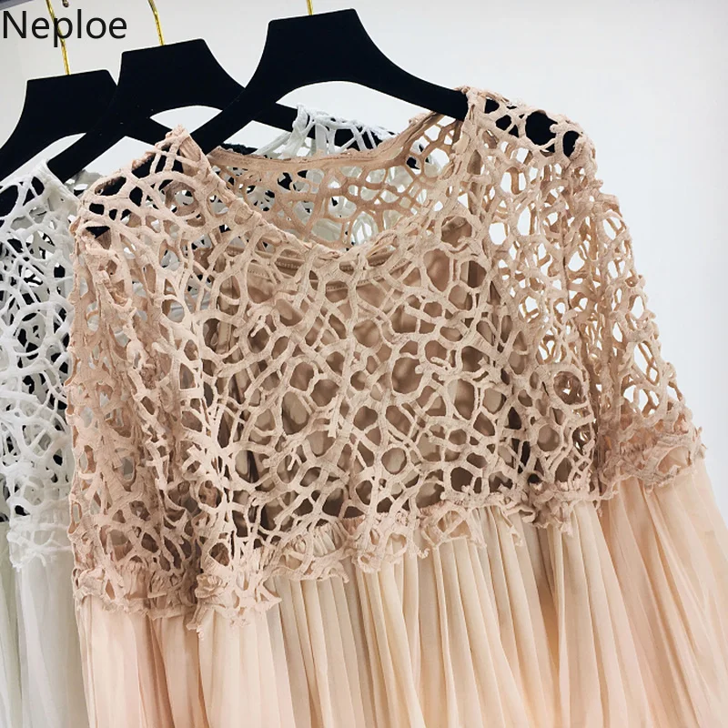 Neploe летние Модная женская блузка кружева Flare рукавом Блузка с прорезями 2019