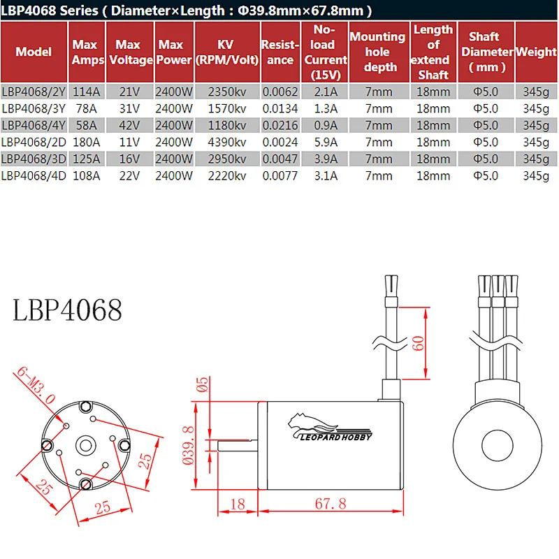 FATJAY Леопард хобби LBP4068 бесщеточный inrunner 4068 1570KV 4-полюсный Бесколлекторный двигатель для RC автомобилей Лодка
