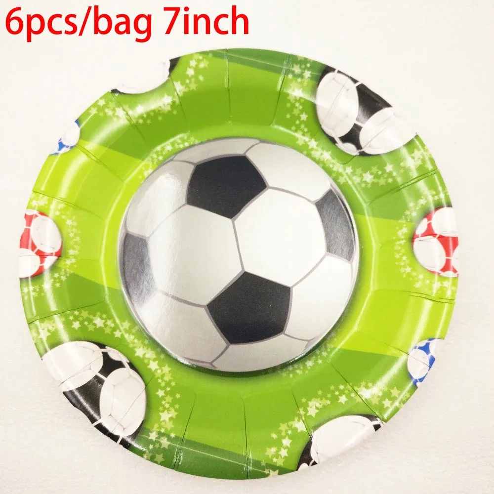 Plates7inch 6pcs Футбол Дети День рождения украшения набор поставки салфетки колпачки баннер на тарелке, чашке соломенная шляпа, мешок, вилка одноразовая посуда - Цвет: Plates7inch 6pcs