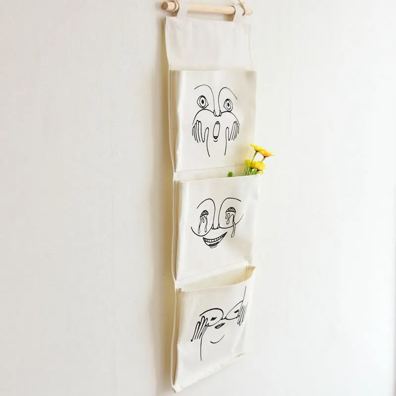 Льняная хлопковая подвесная сумка для хранения с 3 карманами органайзер спальни