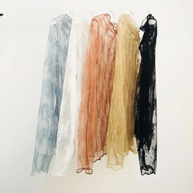 Рубашка с круглым вырезом прозрачная блузка длинным рукавом сетчатая сорочка