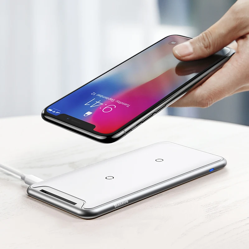 White Baseus 10 Вт QI Беспроводное зарядное устройство для iPhone 11 Pro Xs Max samsung S10 Xiaomi Mi 9 Быстрая Беспроводная зарядная док-станция - Цвет: White