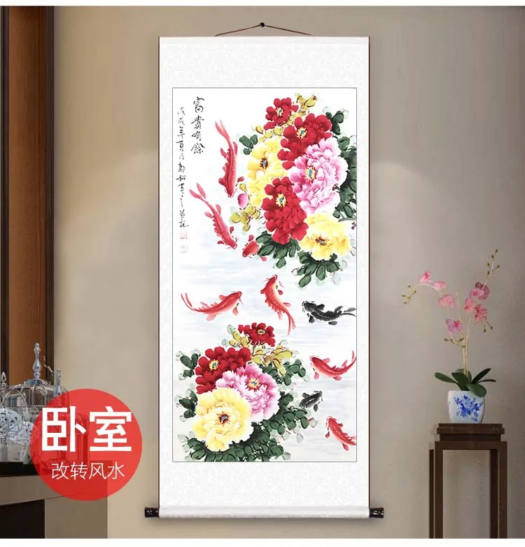 100% ручная роспись зал Лобби домашняя компания настенный Топ декоративные 9 рыб