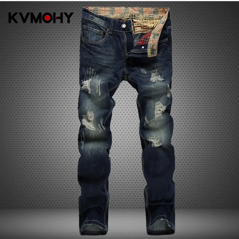 

Рваные джинсы мужские лоскутные выдалбливают принтованные нищие брюки хип-хоп синие джинсовые мужские потертые брюки уличная одежда