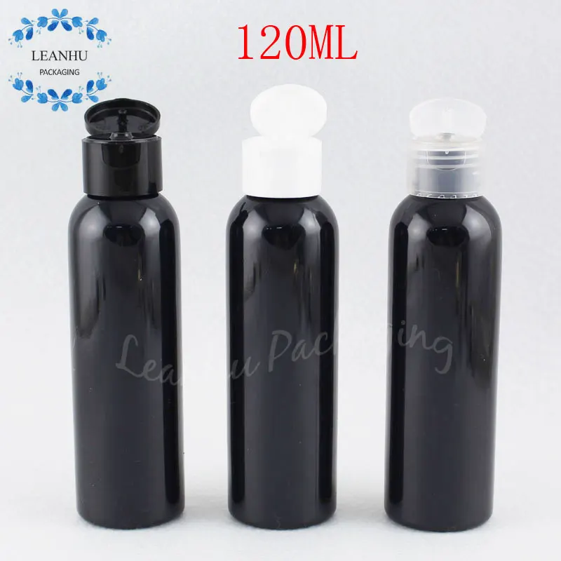 

120 мл черная пластиковая бутылка с круглым плечом С Откидывающейся Крышкой, 120CC тонер/лосьон для суб-розлива, пустой косметический контейнер