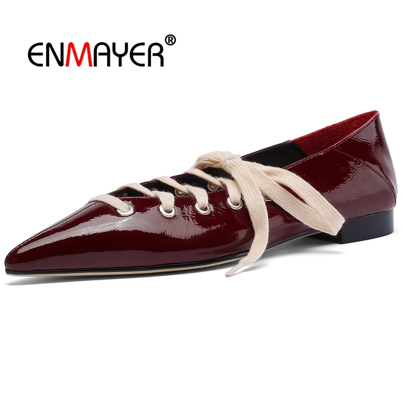 

Enmayer 2020 Women Fashion Low Heel Pumps Genuine Leather Pointed Toe Zapatos Mujer Tacon Size 34-39 LY439