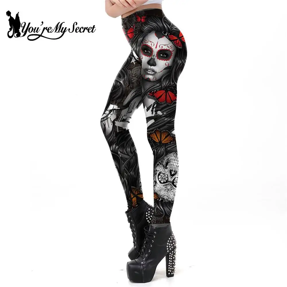 [You're My Secret] New Arrival 3D Print Leggings For Women Halloween Skull Legging Rose Girl Pattern Workout Leggins For Fitness