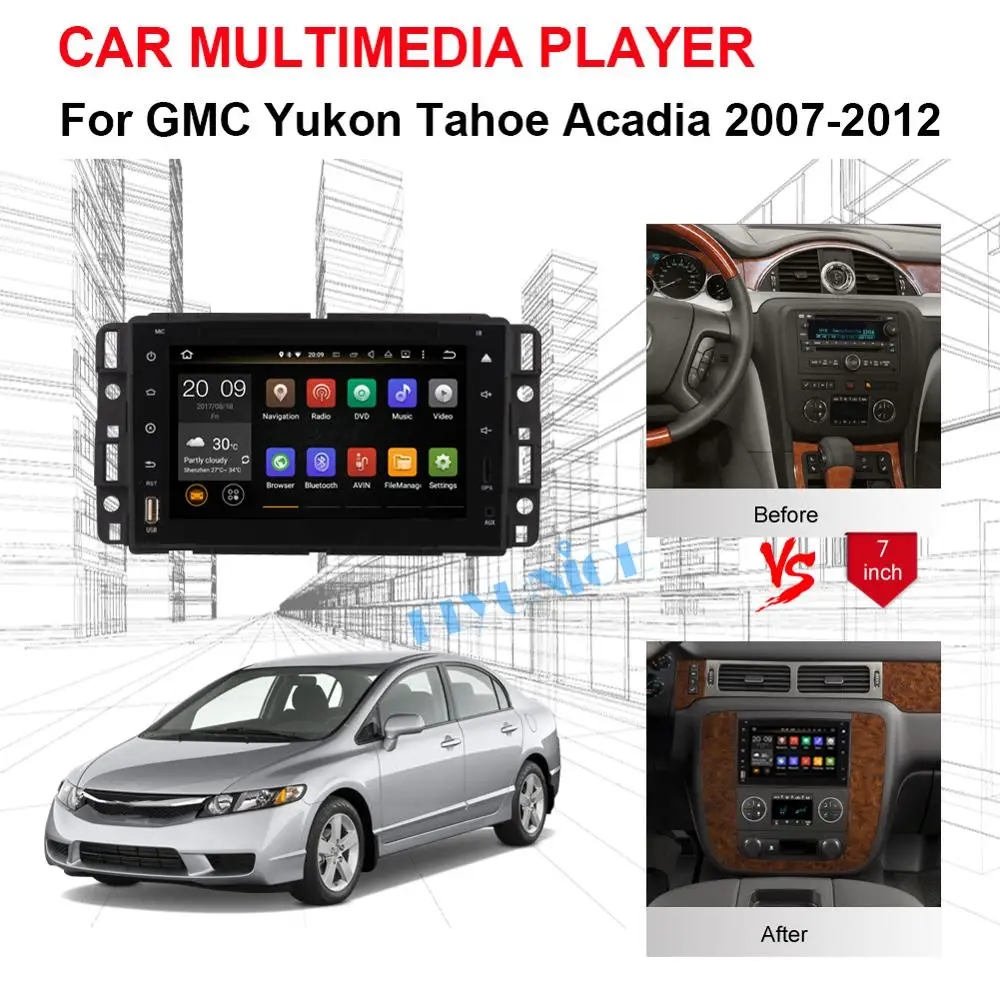 Полный сенсорный Android 9,0 Восьмиядерный 4 Гб ОЗУ для GMC Yukon/Tahoe/Acadia/Buick Enclave/CHEVROLET Suburban2007-2012 dvd-плеер автомобиля BT