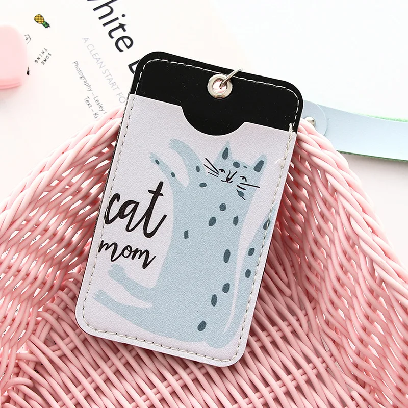 blue cat Милый чехол для карт из искусственной кожи с кольцом для ключей, женская модная сумка для кредитных карт, кожаная сумка с мультяшным рисунком для студентов, ручной держатель для карт - Цвет: blue cat