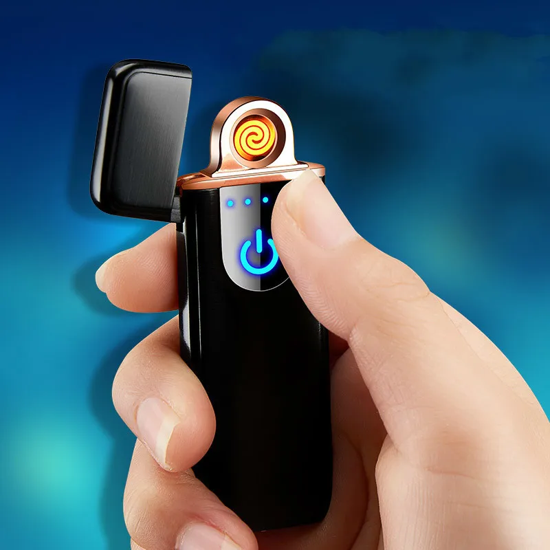 Тонкая usb-зарядка зажигалка с сенсорным экраном зажигалки для электронных сигарет маленькая перезаряжаемая электрическая зажигалка ветрозащитный подарок для мужчин