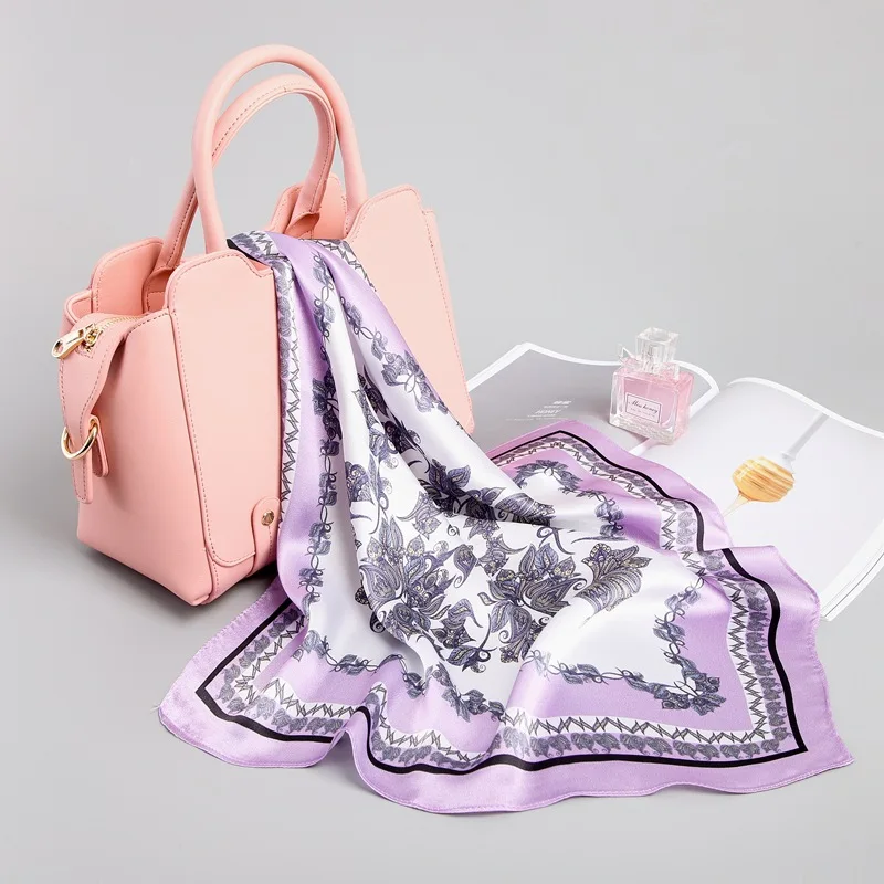 Натуральный шелк, шарфы женские, маленький квадратный шейный платок, шарфы с рисунком кота, креп-сатин, простой шарф, платок, бандана, 53*53