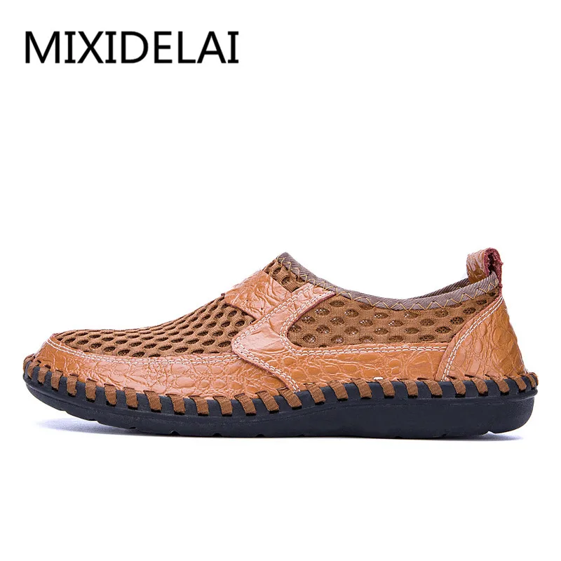 Men Shoes 2022 Summer Breathable Mesh Mens Casual Genuine Leather Fashion Man Soft Comfortable Size 48 | Обувь