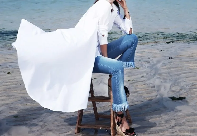 Блузка Асимметричная Женская длинная свободного покроя в Корейском стиле |