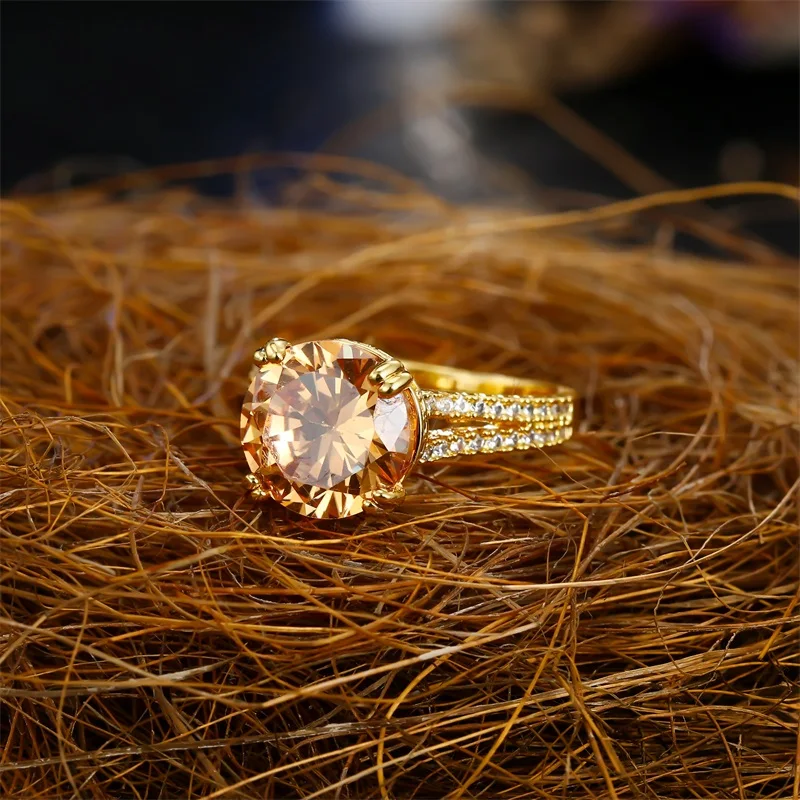 Роскошь lateefah Для женщин Помолвочное Драгоценное кольцо золото Цвет шампанского