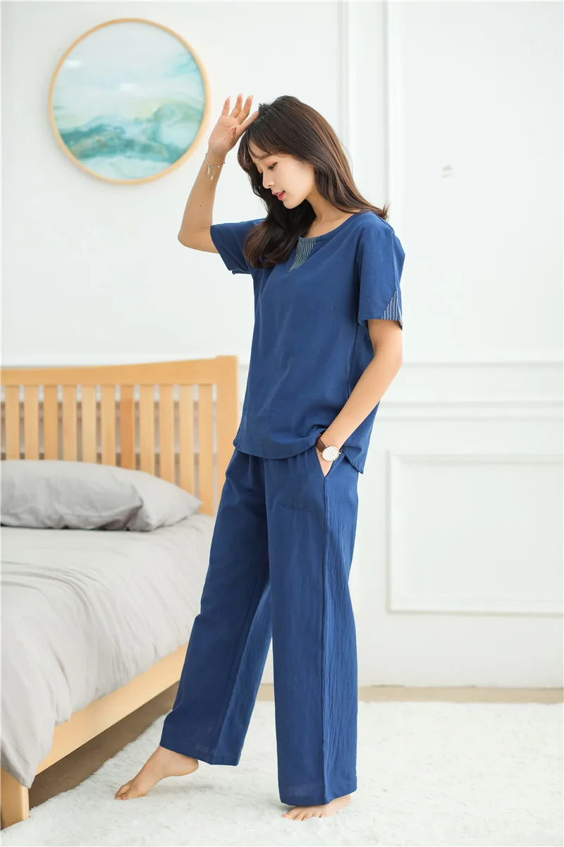 Новый хлопковый льняной крутой удобный пижамный комплект с коротким рукавом
