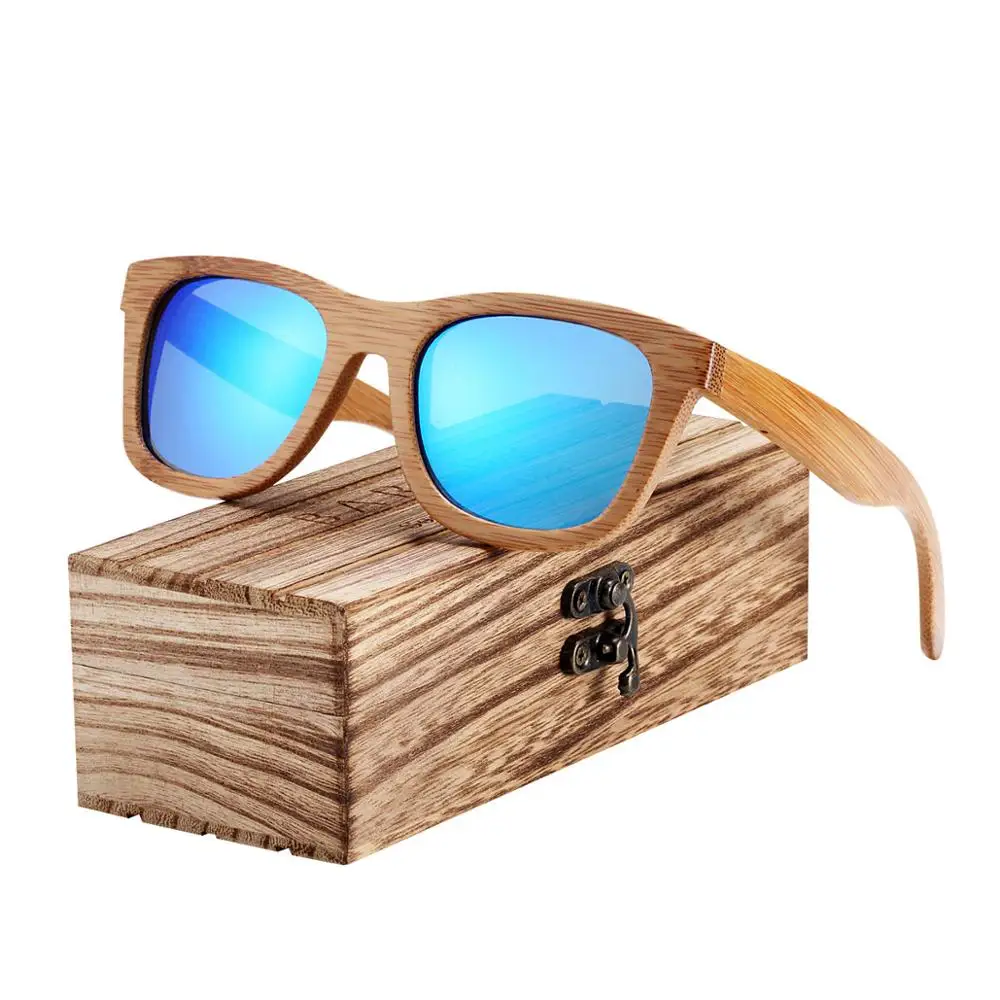 Blue Wood box Деревянные очки ручной работы BARCUR, солнцезащитные поляризационные очки из бамбука для мужчин и женщин в ретро стиле, для пляжа - Цвет линз: Blue Wood box