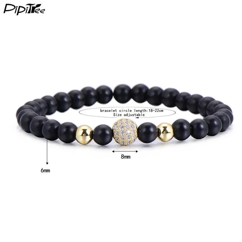 Pipitree модный бренд черный CZ шар мужской браслет натуральный камень матовые бусины