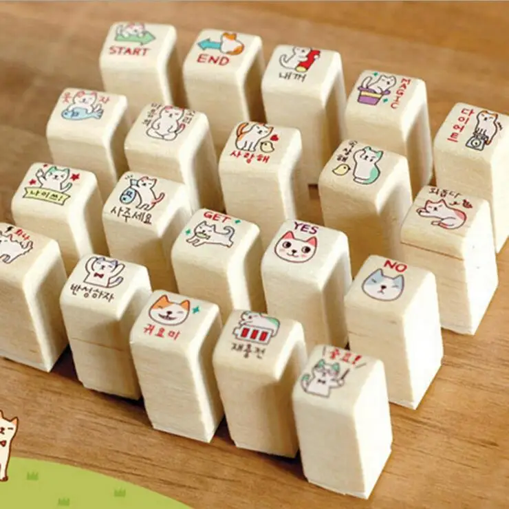 20 шт. штампы+ 1 шт. Чернила Pad DIY с милым рисунком кота деревянный штамп печать для Дневник фотоальбом Скрапбукинг украшения