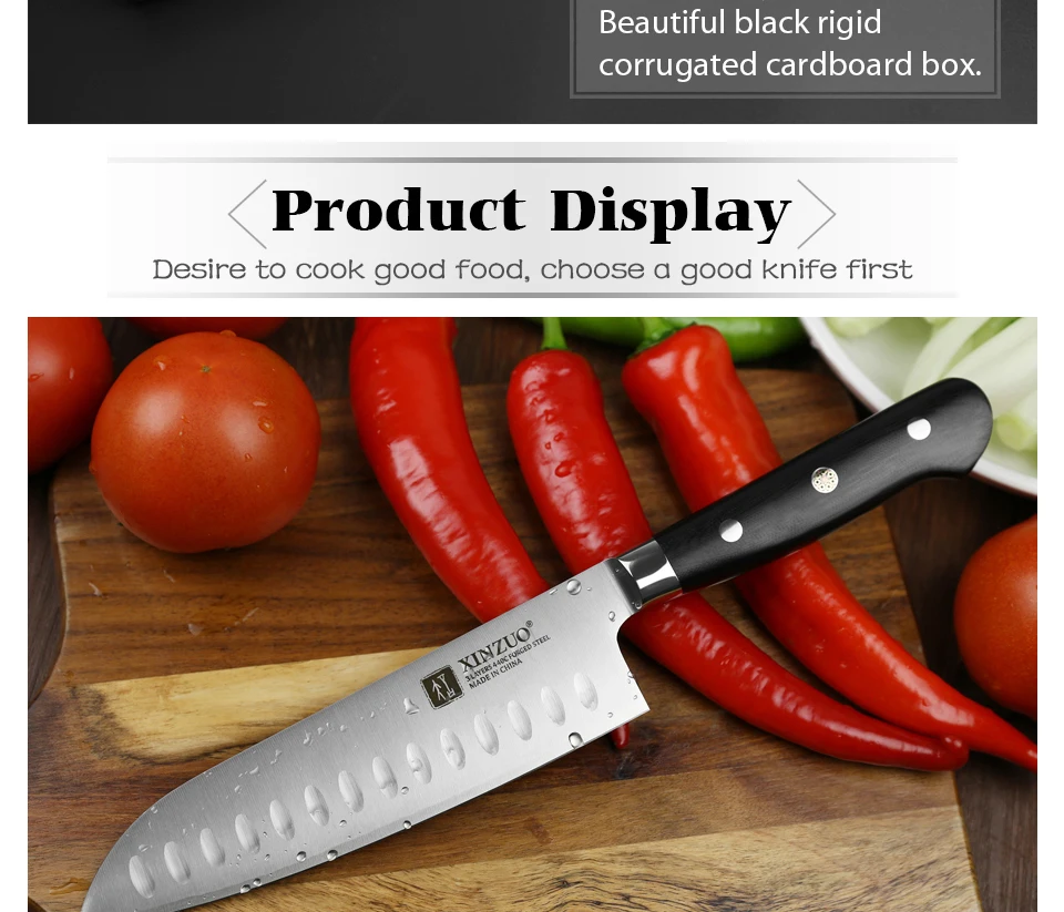 XINZUO 7 ''дюймовый нож Santoku 3 слоя 440C ядро Плакированные Стальные Кухонные ножи дело с мясом фрукты овощи с G10 Ручка
