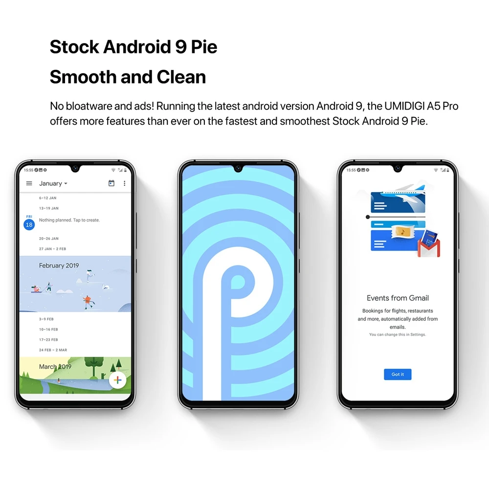 Восьмиядерный мобильный телефон UMIDIGI A5 PRO Android 9,0 с глобальной версией, 6,3 'FHD+ 16 Мп, тройная камера 4150 мАч, 4 Гб ОЗУ, 32 Гб ПЗУ, смартфон