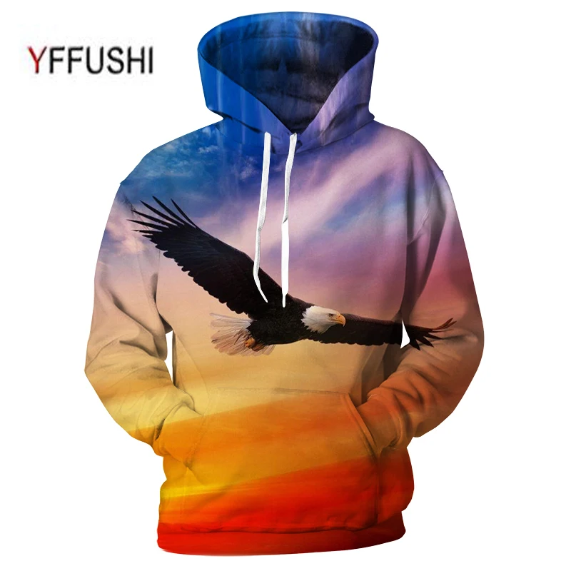 YFFUSHI 2018 плюс Размеры 5XL орел напечатаны 3D Для мужчин толстовки женщин пуловер с