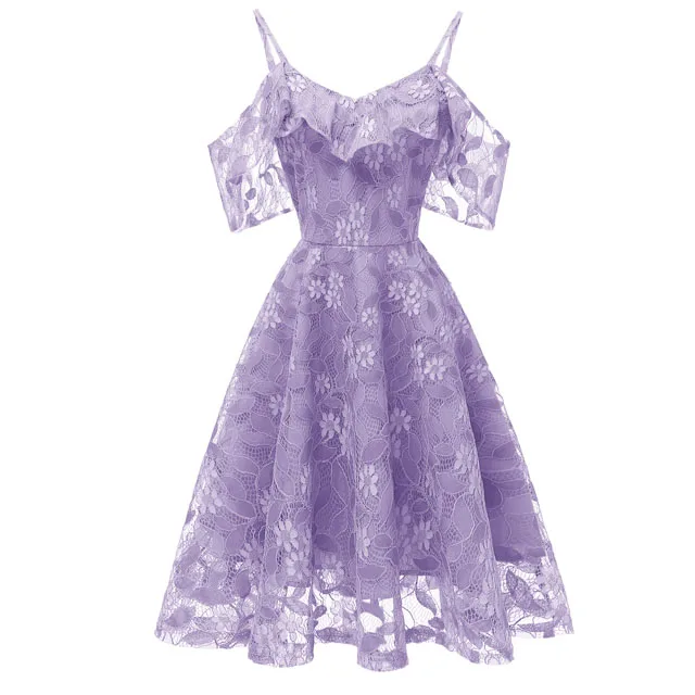 Lilac Вечерние платья размера плюс, недорогие элегантные кружевные Коктейльные Вечерние платья с открытыми плечами, короткое официальное платье, Robe De Soiree - Цвет: Lilac