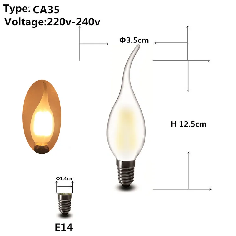Frosted CA35 E14 2 Вт 4 Вт 6 Вт 8 Вт COB Светодиодный прожектор E27 E14 220 в 230 В A60 G45 C35 Глобус матовый fliament светодиодный шар лампа светильник лампа - Испускаемый цвет: Frosted CA35 E14