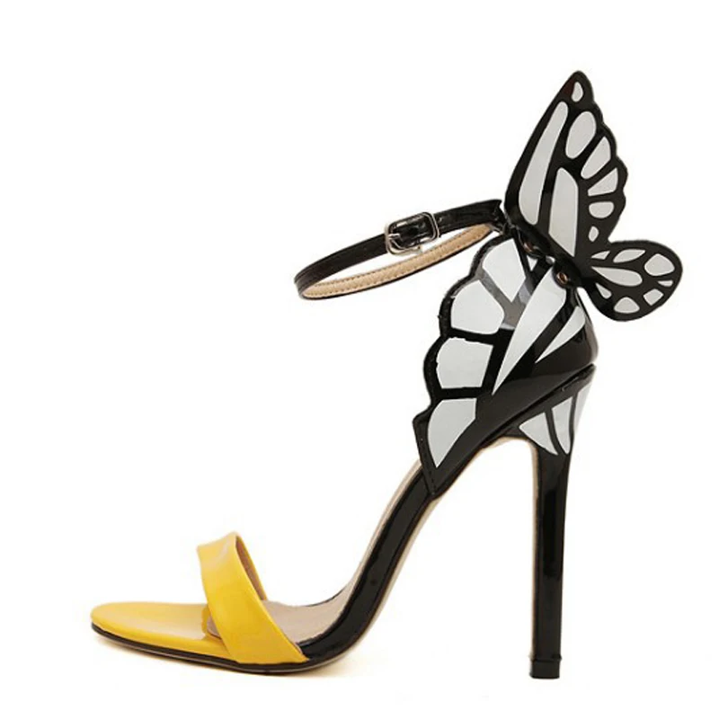Женские туфли лодочки на высоком каблуке разноцветные босоножки с бабочками