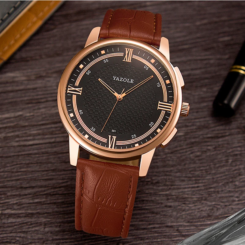 

YAZOLE Mens Watches Top Luxury Brand Leather Quartz Analog Wrist Watch Clock Male Waterproof Business Watch Relogio Masculino