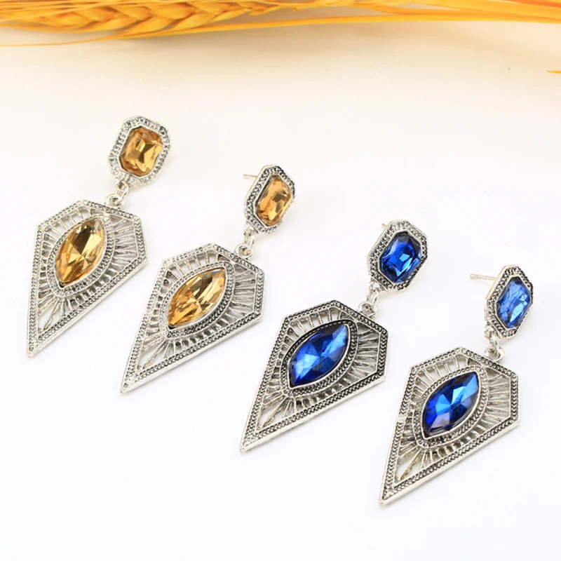 Женские серьги капельки с геометрическим узором винтажные античные серебряным