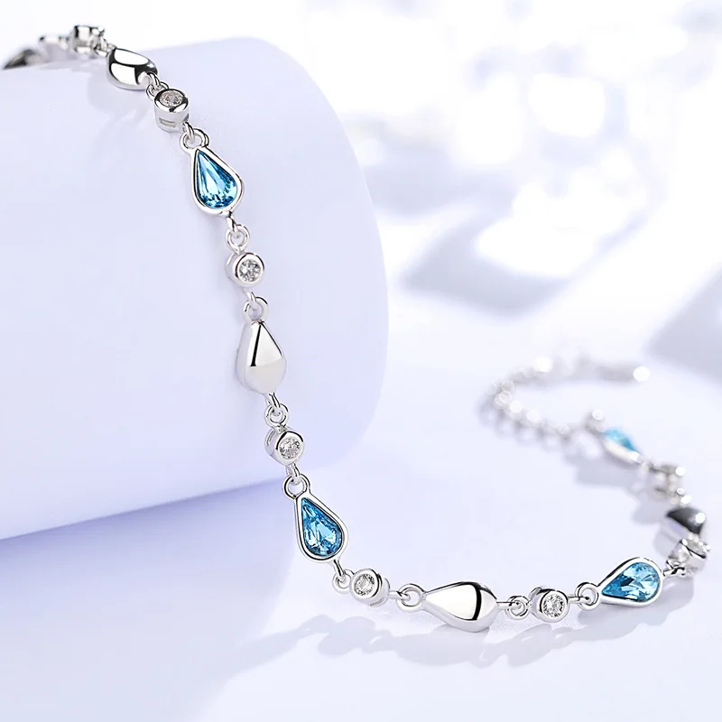 

925 Bracelet Female Pure Silver Korean Crystal Simple Wedding Accessory Gift Sterling Silver Bracelet Jewelry Women Gift