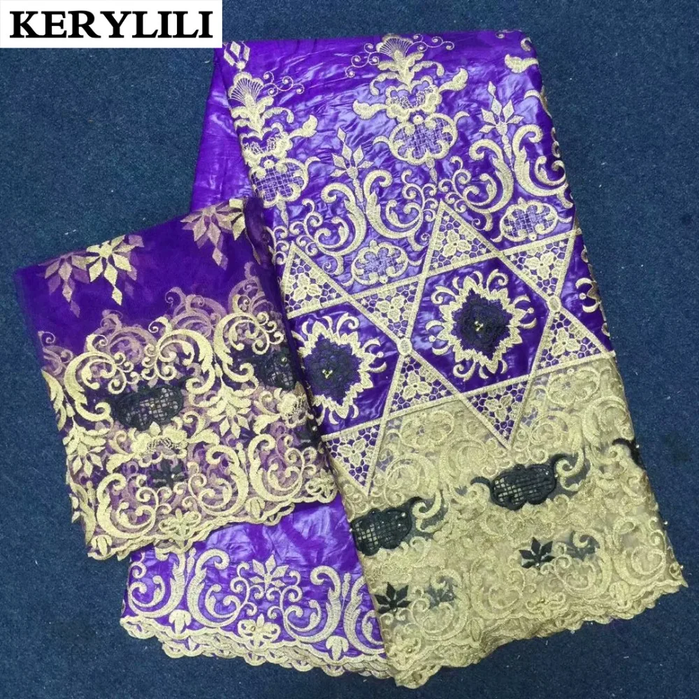 KER YILI Синий Желтый Красный Новый Шелковый Базен кружевная ткань бусы африканская