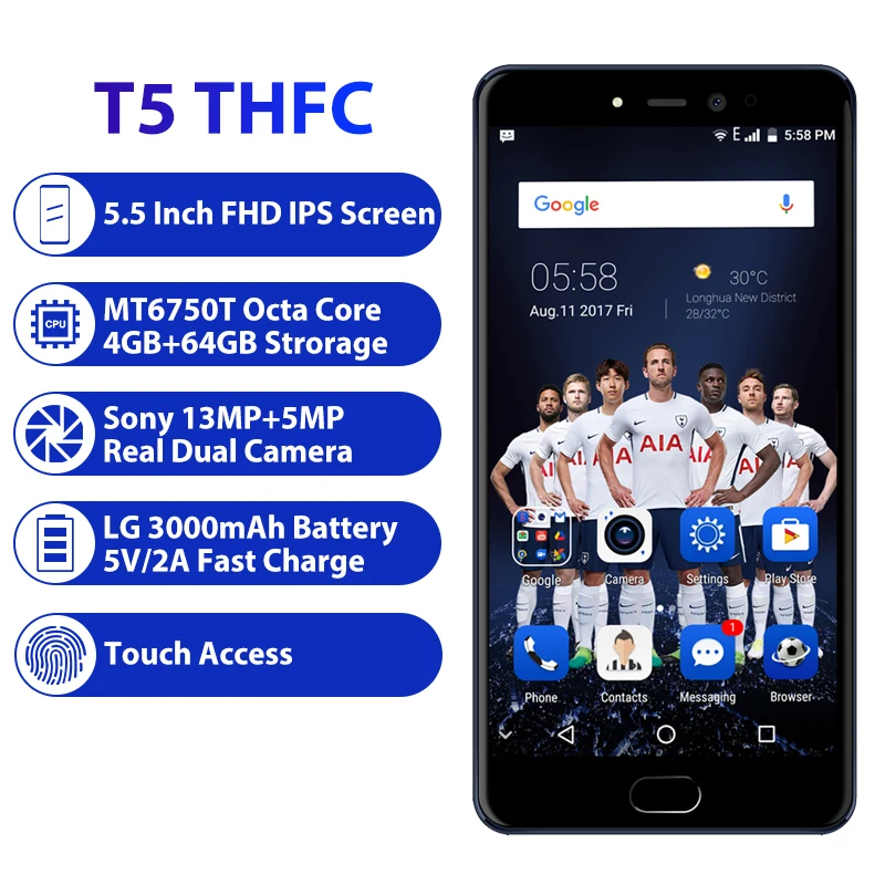 LEAGOO T5 THFC 4 Гб ОЗУ 64 ПЗУ 5 &quotFHD мобильный телефон Android 7 0 MT6750T Восьмиядерный 13MP