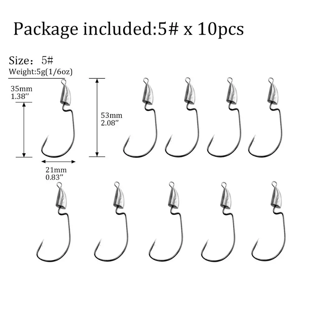 10pcs 5g hook 10 шт./лот, рыболовные крючки с свинцовой головкой, 5 г, 7 г, 10 г, крючки с цилиндрической головкой, серебристые, бесщеточные, офсетные, Червячные крючки, Техасские установки, аксессуары - Цвет: 10pcs 5g hook