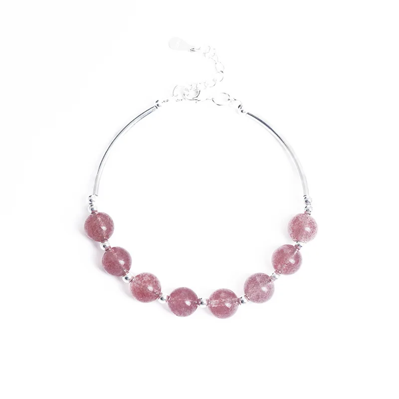 

Natural Strawberry Quartz Bead Bracelets for Women S925 Sterling Silver Female Handmade Diy Simple Bracelet Fine Jewelry