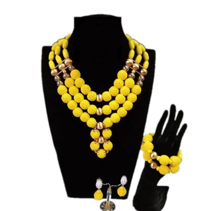4UJewelry нигерийские бусы ожерелье ювелирный набор для свадеб желтый костюм из
